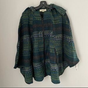 Wildflowers Women’s Hoodie Thick Aztec Print Full Zipper Cape Poncho One Size